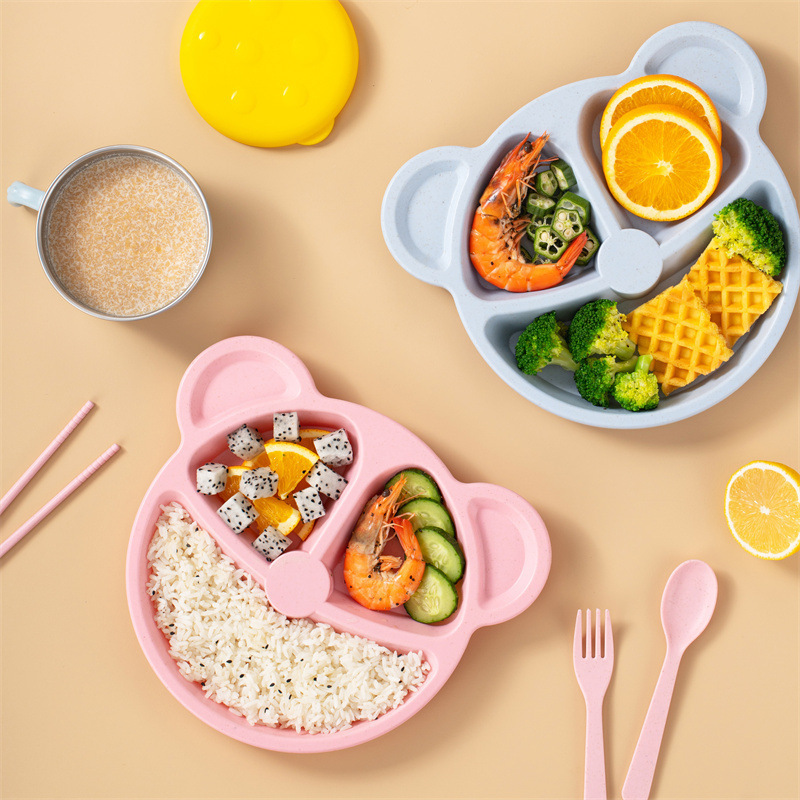 Baby Food Menu - 3 adet/takım buğday samanı çocuk sofra